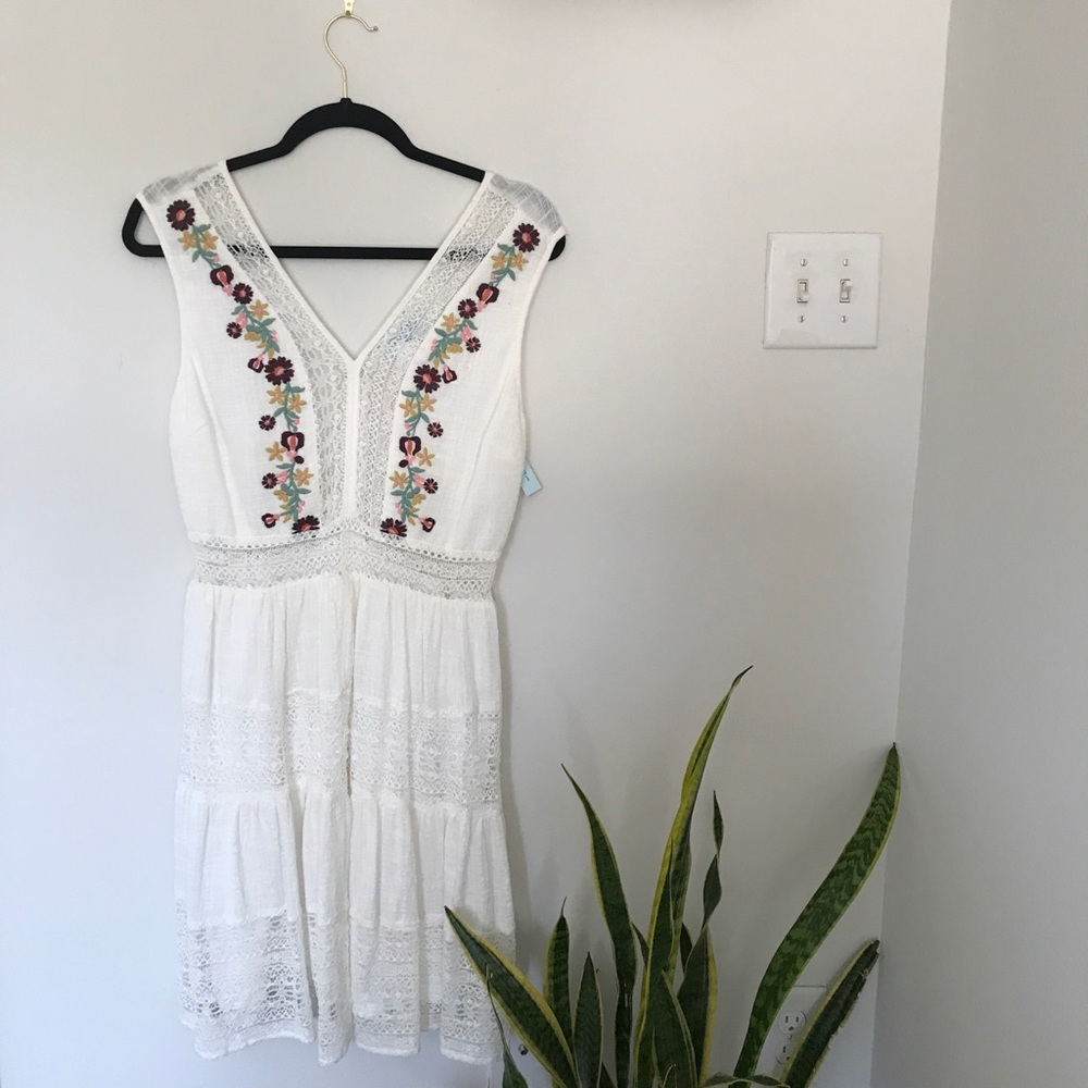 Embroidered white boho dress